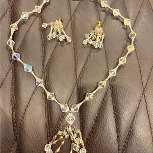 Crystal Drop Necklace and Earrings Set - Gold Tone